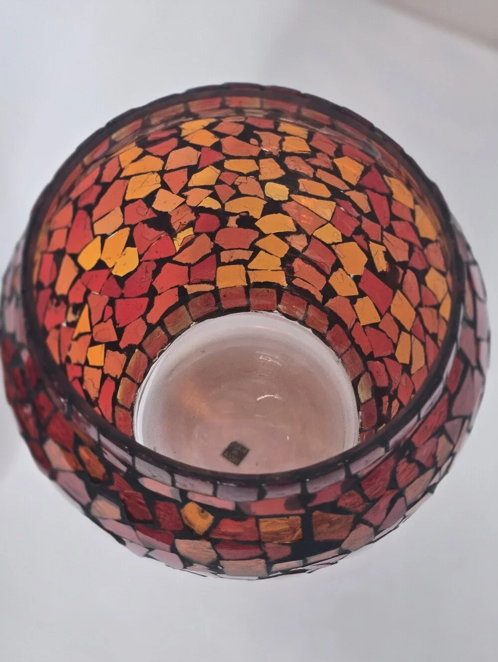 Decorative Red Mosaic Glass Lidded Jar